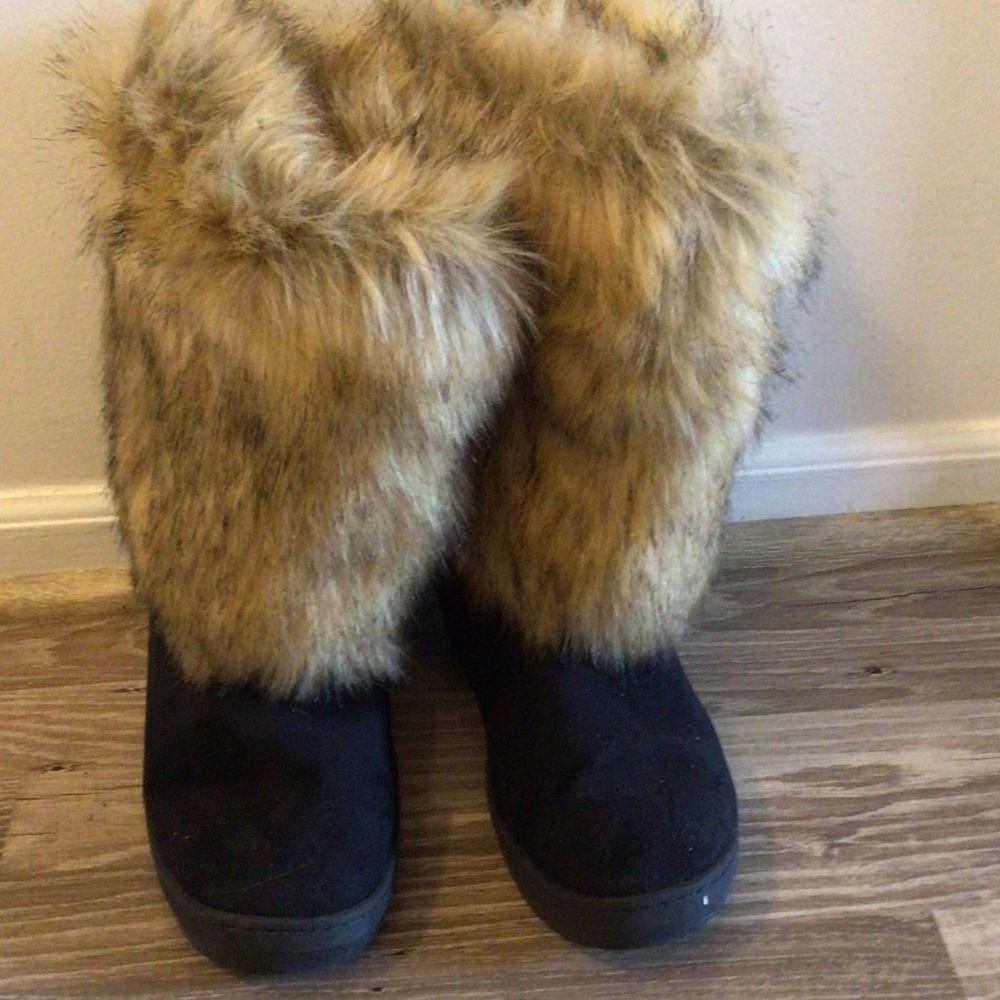 Faux Fur Lined Black Combat Boots